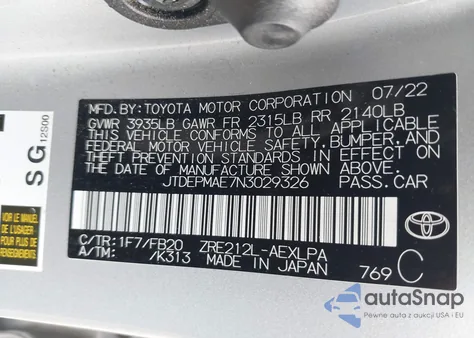 2022 Toyota Corolla Le z USA, uszkodzony, nr VIN JTDEPMAE7N3029326